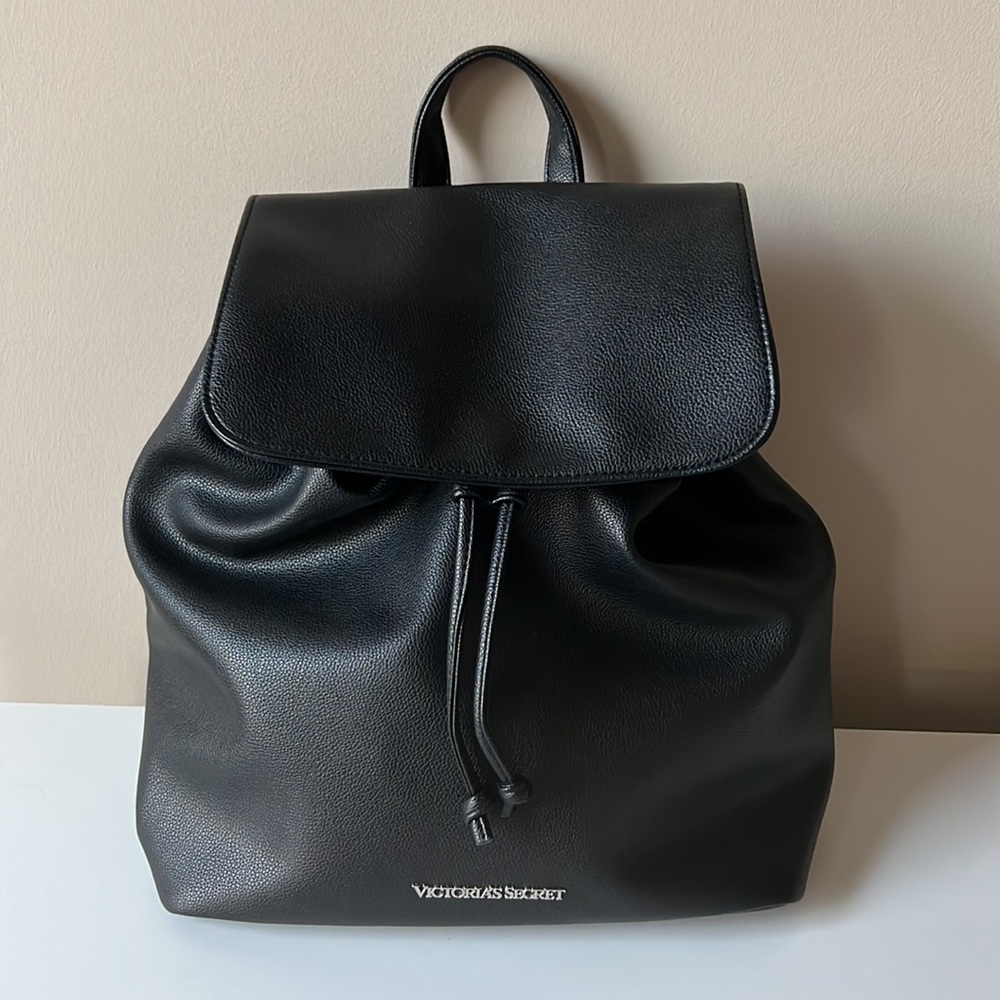 Black faux leather backpack